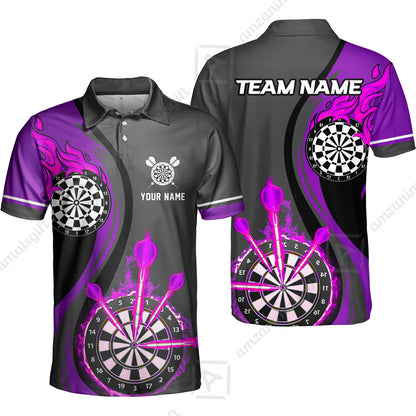 Custom Tailored Fire Flames Darts Team Jersey Polo Quarter-Zip Shirts, Customized Name Team Name Darts Team Jerseys Uniform