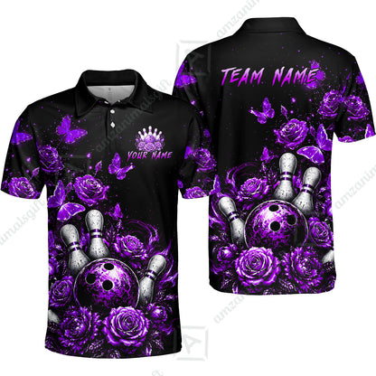 Custom Bowling Jersey Polo Shirt, Gothic Rose Bowling, Custom Bowling Jersey Team Shirt For Players With Name & Team Name