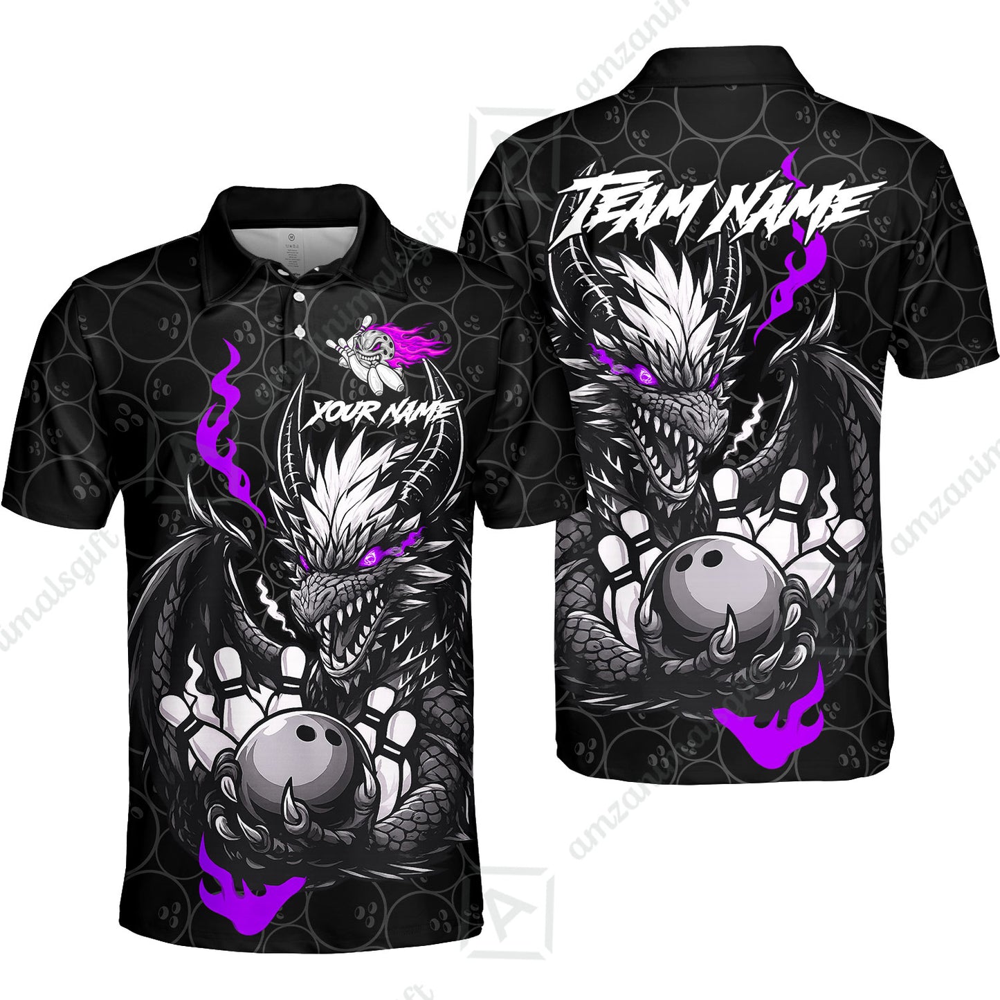 Custom Badass Dragon Bowling Jersey Polo Shirt, Custom Badass Dragon Bowling Team Shirt For Players With Name & Team Name