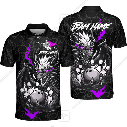 Custom Badass Dragon Bowling Jersey Polo Shirt, Custom Badass Dragon Bowling Team Shirt For Players With Name & Team Name