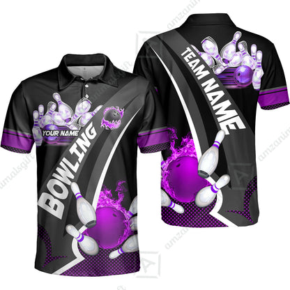 Customized Bowling Polo, Bowling And Pins Plame Premium Multicolor Option Personalized Name And Team Zipper Polo Jerseys Shirts