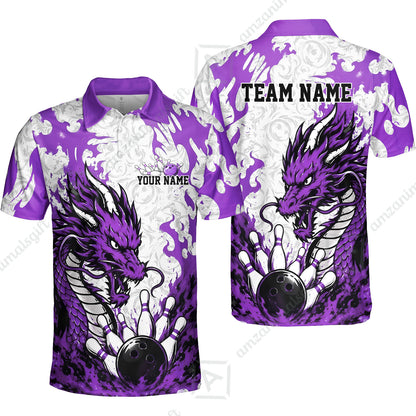 Custom Bowling Jersey Polo Shirt, Fierce Crimson Fire Dragon Strike, Custom Bowling Jersey Team Shirt For Players With Name and Team Name
