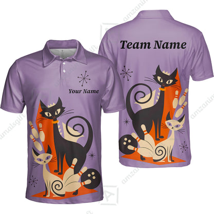 Custom Bowling Jersey Polo Shirt, Retro Cats, Custom Bowling Jersey Team Shirt For Players With Name & Team Name