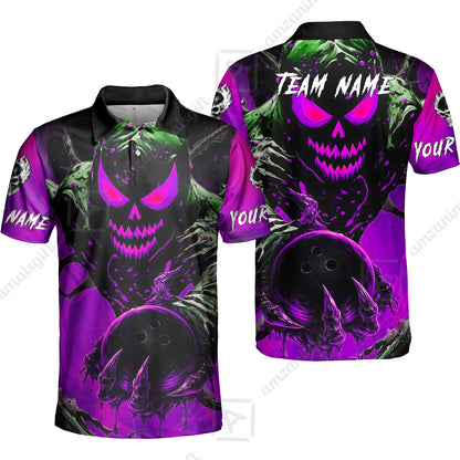 Custom Bowling Team Flat Neck Zip Jersey Shirt, Devil’s Strike Devil’s Strike Power Bowling Edition, Personalized Team Shirt with Custom Name