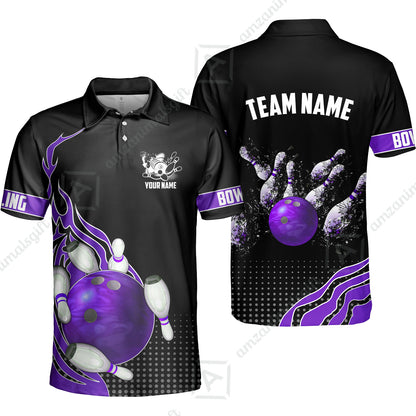 Customized Bowling Unisex Polo Shirt, Bowling And Breaking Pins Multicolor Option Customized Name And Team Name Polo Jerseys Shirts