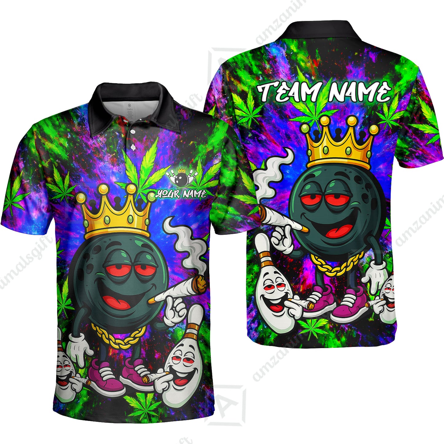 Custom Bowling Team Flat Neck Zip Jersey Shirt, King Smoke Tie-Dye Personalized Team Shirt, Custom Name and Team Name for Bowlers