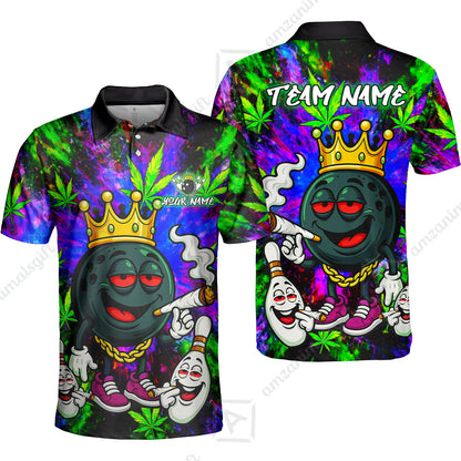 Custom Bowling Team Flat Neck Zip Jersey Shirt, King Smoke Tie-Dye Personalized Team Shirt, Custom Name and Team Name for Bowlers