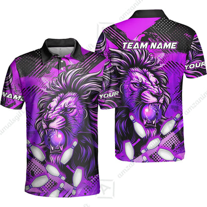 Custom Bowling Team Jerseys Shirts, Bowling uniforms Ball & Pins Lion Pattern Personalized Name And Team Name