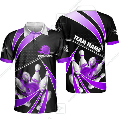 Customized Bowling Team Polo Shirt, Bowling Ball & Pins Fire Light Sport Unisex Polo Shirt Multicolor Option For Bowlers