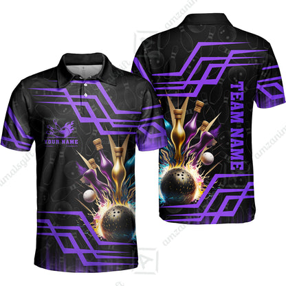 Customized Bowling Unisex Polo, Bowling And Pins Royal Multicolor Option Customized Name And Team Name For Bowling Team