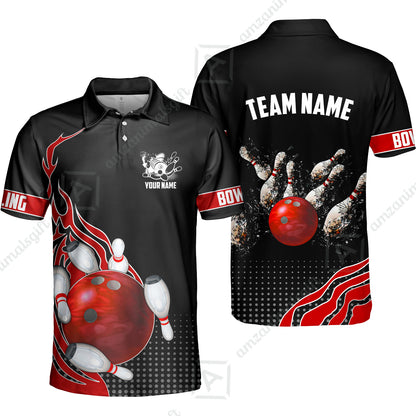 Customized Bowling Unisex Polo Shirt, Bowling And Breaking Pins Multicolor Option Customized Name And Team Name Polo Jerseys Shirts