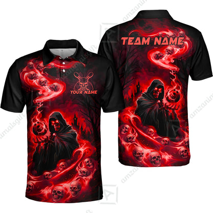 Custom Bowling Jersey Polo Shirt, Fiery Pool Shark, Custom Bowling Jersey Team Shirt For Players With Name & Team Name