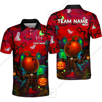 Custom Bowling Jersey Polo Shirt, Halloween Spooky Strike, Custom Bowling Jersey Team Shirt For Players With Name & Team Name