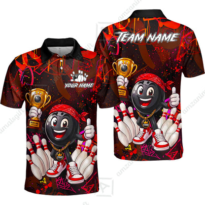 Custom Bowling Jersey Polo Shirt, Graffiti Champion, Custom Bowling Jersey Team Shirt For Players With Name & Team Name