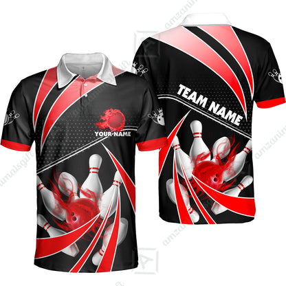 Customized Bowling Team Polo Shirt, Bowling Ball & Pins Fire Light Sport Unisex Polo Shirt Multicolor Option For Bowlers