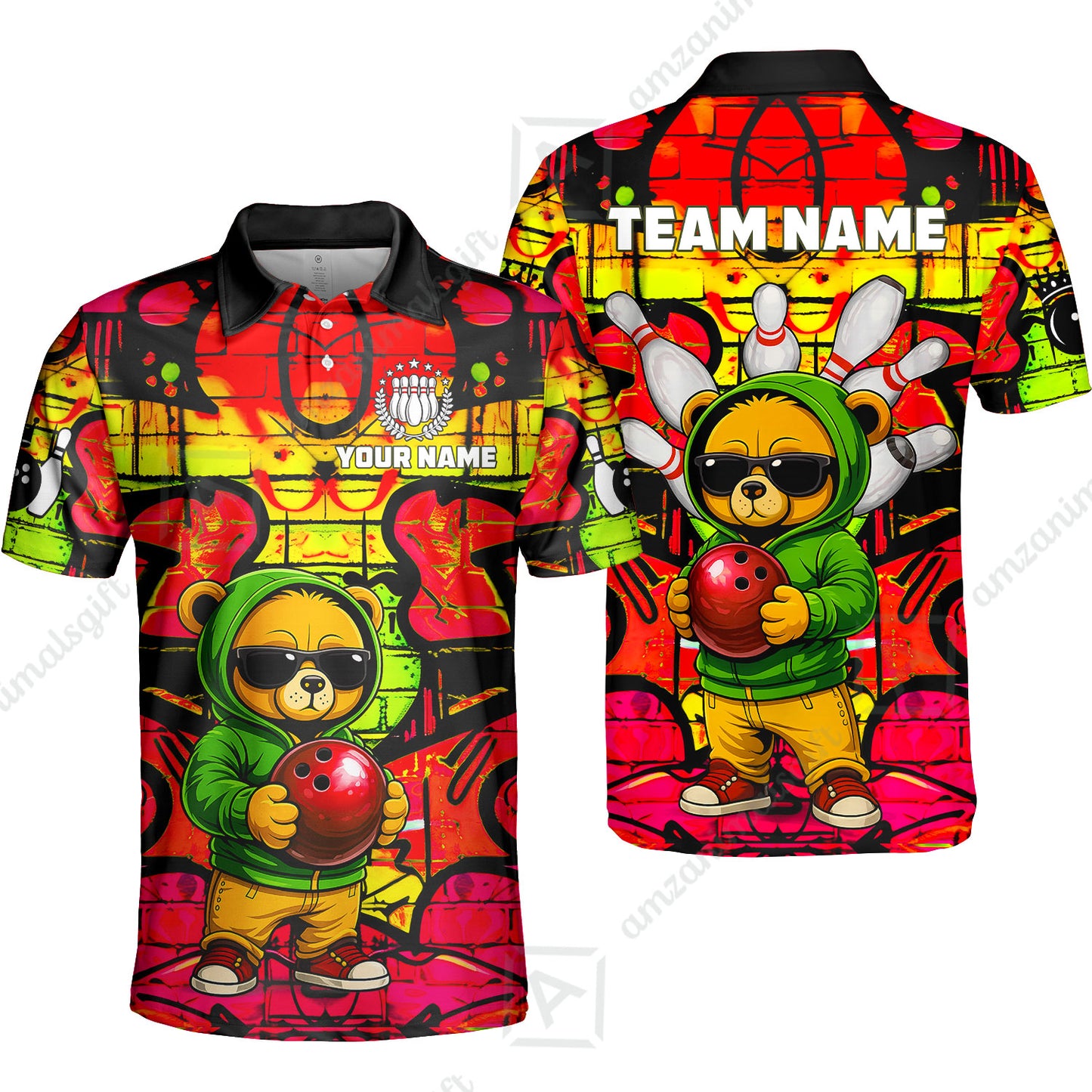 Custom Bowling Jersey Polo Shirt, Urban Street Art Bowling, Custom Bowling Jersey Team Shirt For Players With Name & Team Name