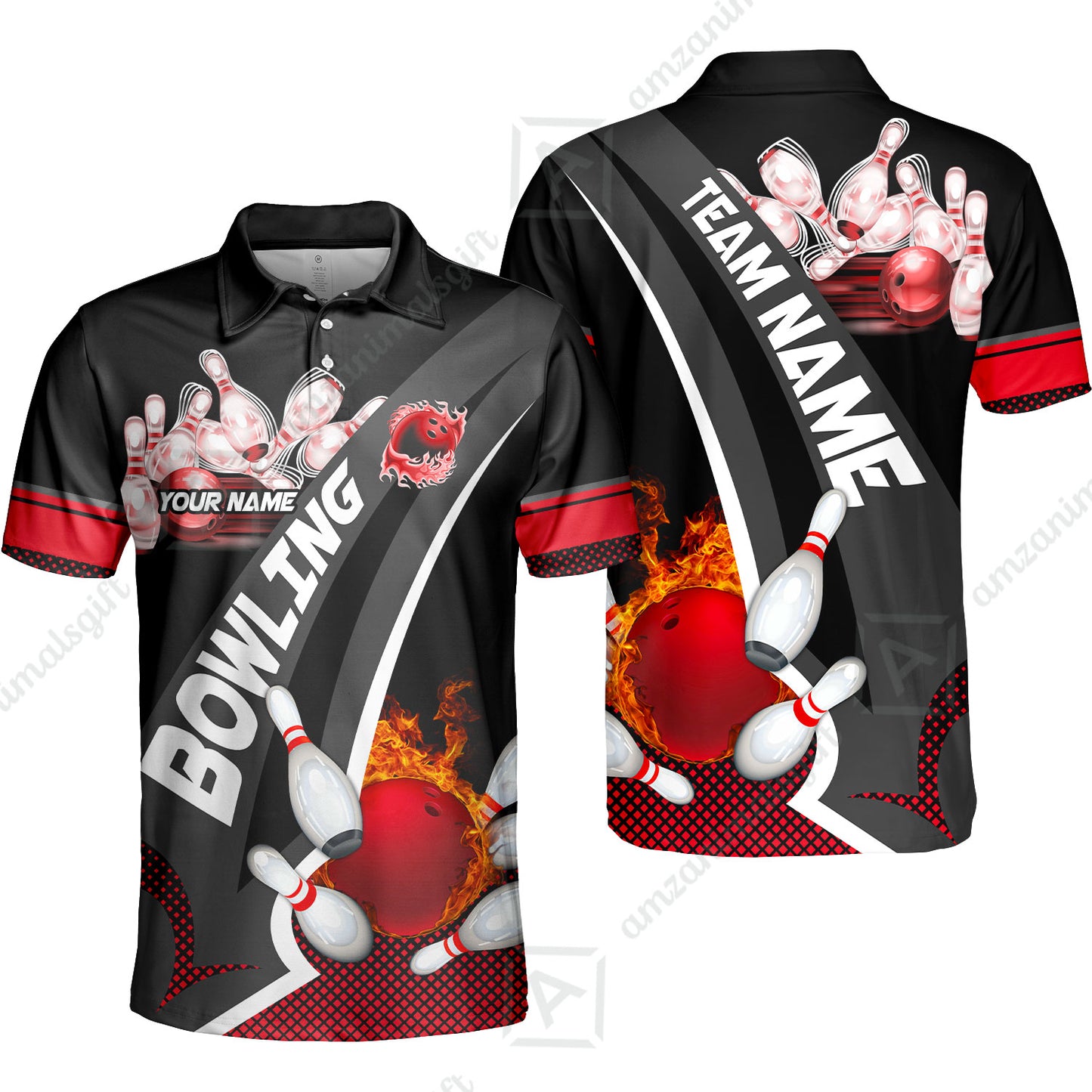 Customized Bowling Polo, Bowling And Pins Plame Premium Multicolor Option Personalized Name And Team Zipper Polo Jerseys Shirts