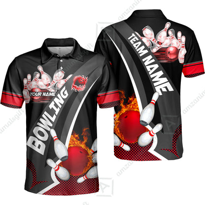 Customized Bowling Polo, Bowling And Pins Plame Premium Multicolor Option Personalized Name And Team Zipper Polo Jerseys Shirts