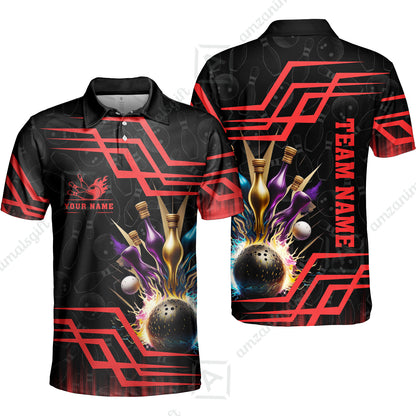 Customized Bowling Unisex Polo, Bowling And Pins Royal Multicolor Option Customized Name And Team Name For Bowling Team