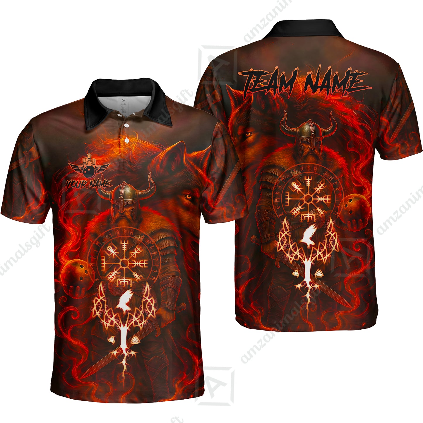 Customized Bowling Unisex Polo Shirt, Bowling Viking Man and Wolf, Bowling Uniform - Personalized Name And Team Name
