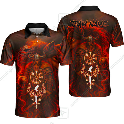Customized Bowling Unisex Polo Shirt, Bowling Viking Man and Wolf, Bowling Uniform - Personalized Name And Team Name
