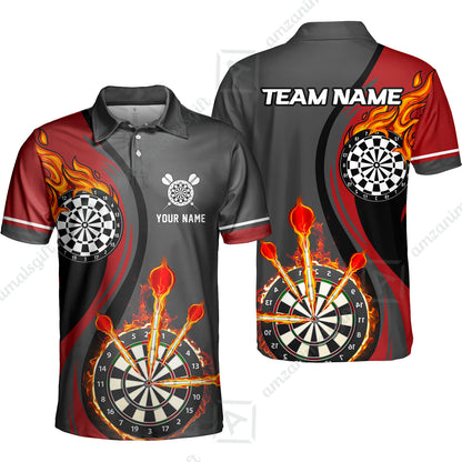 Custom Tailored Fire Flames Darts Team Jersey Polo Quarter-Zip Shirts, Customized Name Team Name Darts Team Jerseys Uniform
