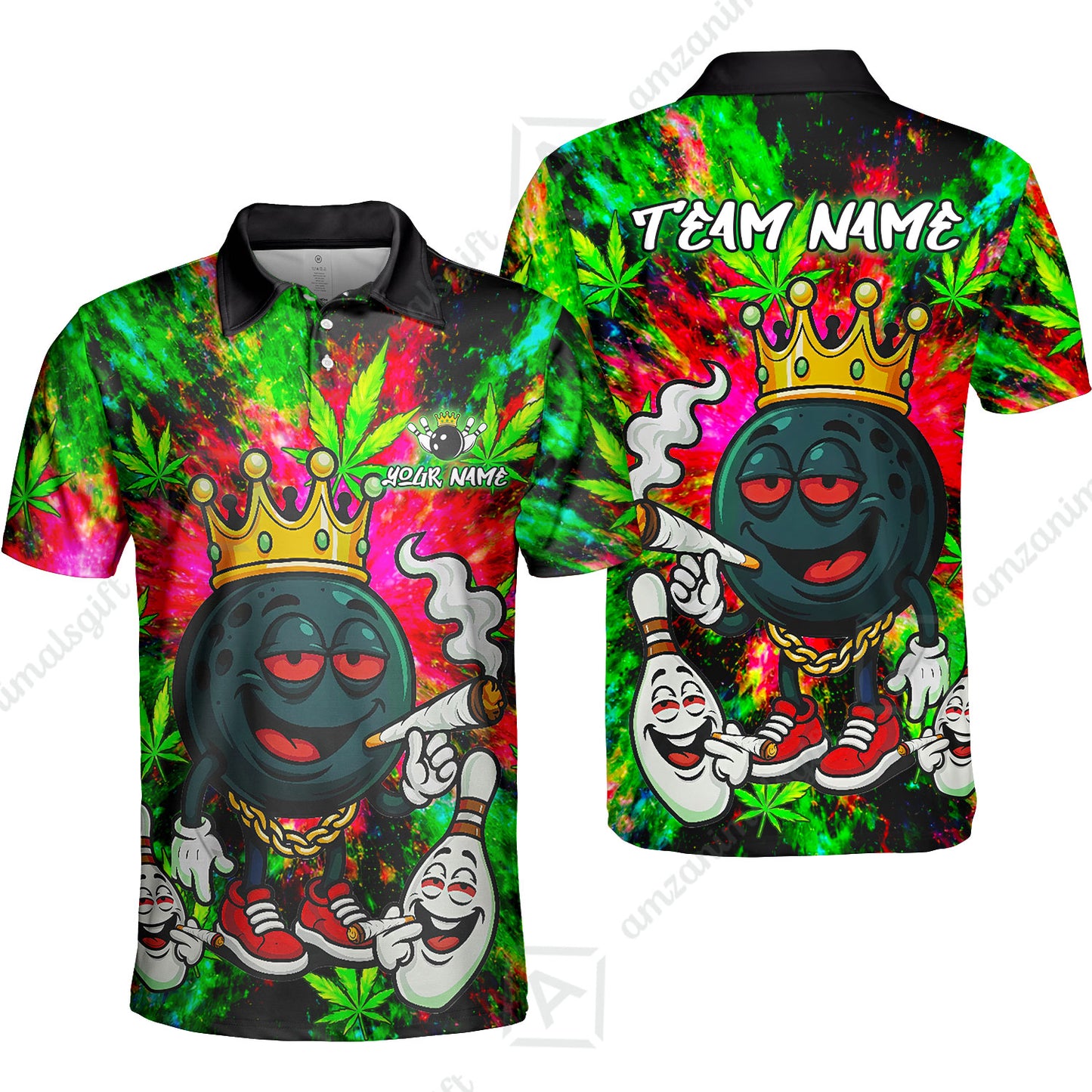 Custom Bowling Team Flat Neck Zip Jersey Shirt, King Smoke Tie-Dye Personalized Team Shirt, Custom Name and Team Name for Bowlers