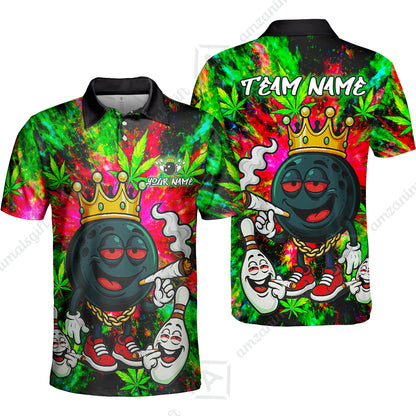 Custom Bowling Team Flat Neck Zip Jersey Shirt, King Smoke Tie-Dye Personalized Team Shirt, Custom Name and Team Name for Bowlers