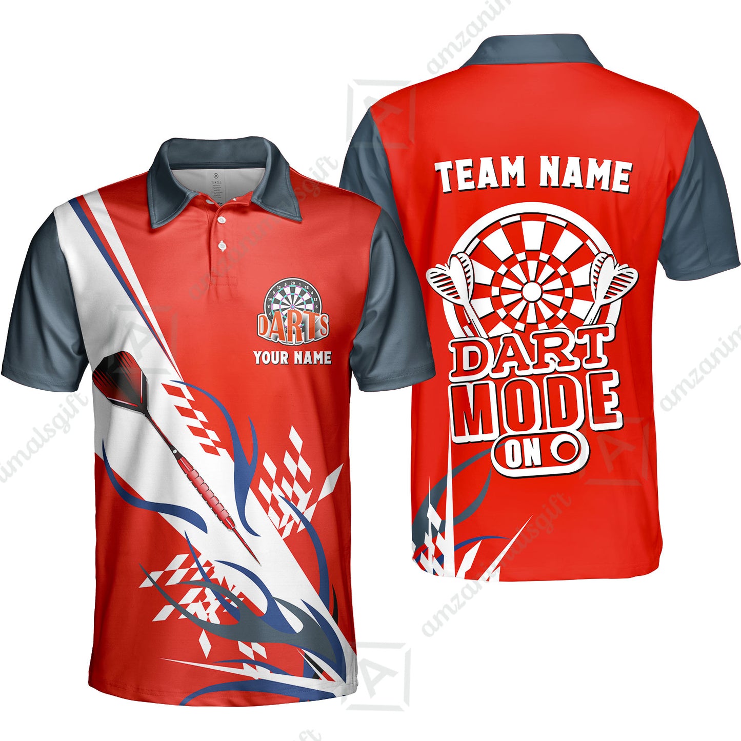 Custom Darts Mode On Multi-Color Team Jersey Polo Quarter-Zip Shirts, Customized Name Team Name Darts Team Jerseys Uniform