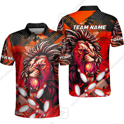 Custom Bowling Team Jerseys Shirts, Bowling uniforms Ball & Pins Lion Pattern Personalized Name And Team Name