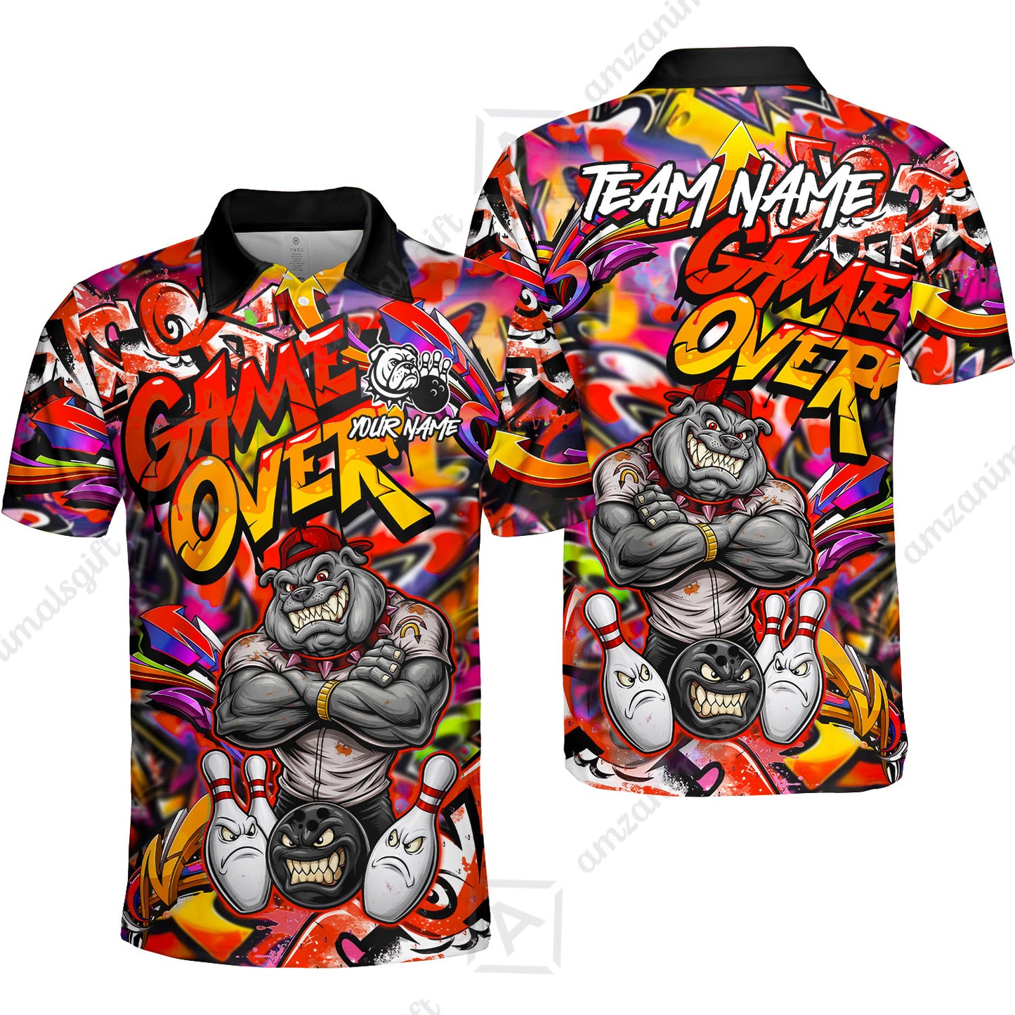 Customized Bowling Unisex Polo Shirt, Cool BullDog With Angry Bowling Game Over - Personalized Name And Team Name