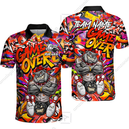 Customized Bowling Unisex Polo Shirt, Cool BullDog With Angry Bowling Game Over - Personalized Name And Team Name