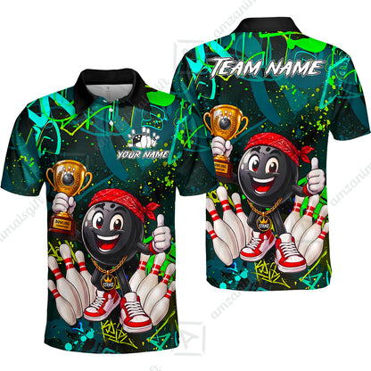 Custom Bowling Jersey Polo Shirt, Graffiti Champion, Custom Bowling Jersey Team Shirt For Players With Name & Team Name