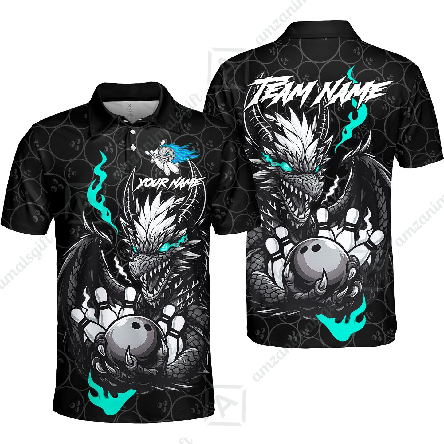 Custom Badass Dragon Bowling Jersey Polo Shirt, Custom Badass Dragon Bowling Team Shirt For Players With Name & Team Name