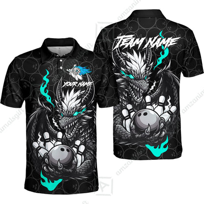 Custom Badass Dragon Bowling Jersey Polo Shirt, Custom Badass Dragon Bowling Team Shirt For Players With Name & Team Name