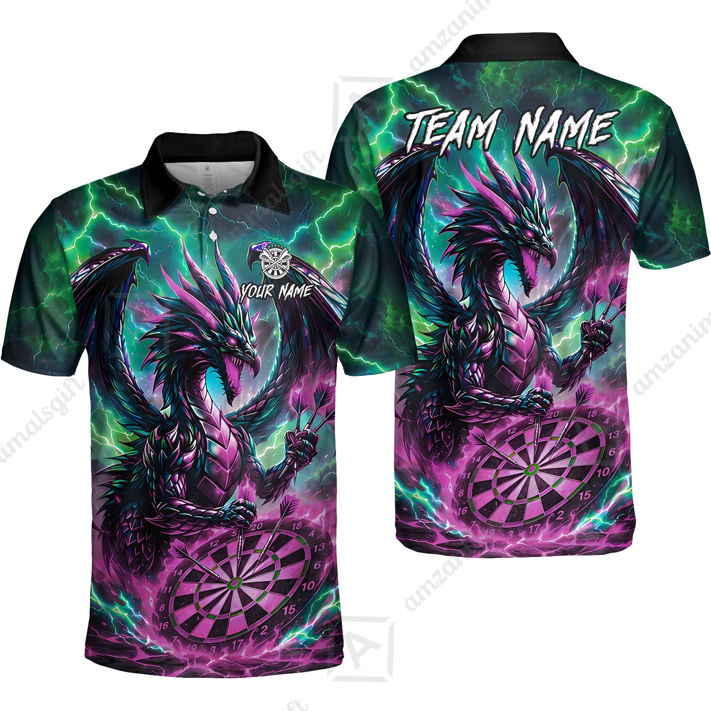Custom Darts Jersey Polo Shirt, Dragon Fire Darts, Custom Dart Jersey Team Shirt For Players With Name & Team Name