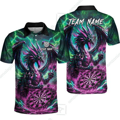 Custom Darts Jersey Polo Shirt, Dragon Fire Darts, Custom Dart Jersey Team Shirt For Players With Name & Team Name