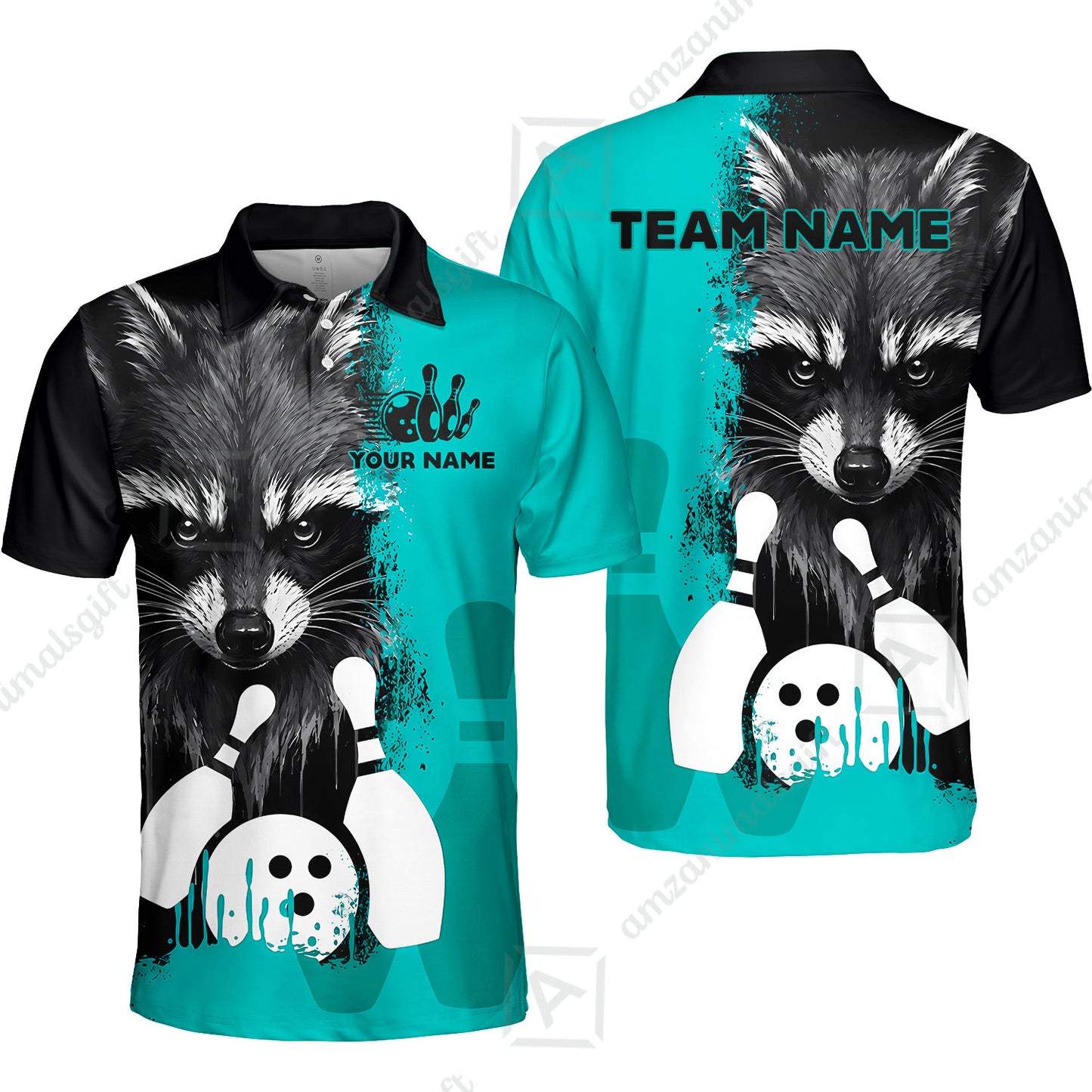 Custom Bowling Jersey Polo Shirt, Raccoon Bowling, Custom Bowling Jersey Team Shirt For Players With Name & Team Name