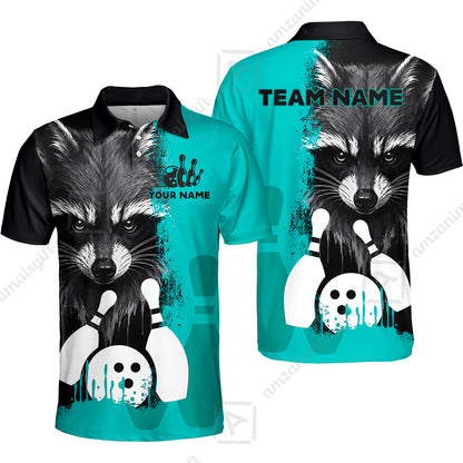 Custom Bowling Jersey Polo Shirt, Raccoon Bowling, Custom Bowling Jersey Team Shirt For Players With Name & Team Name