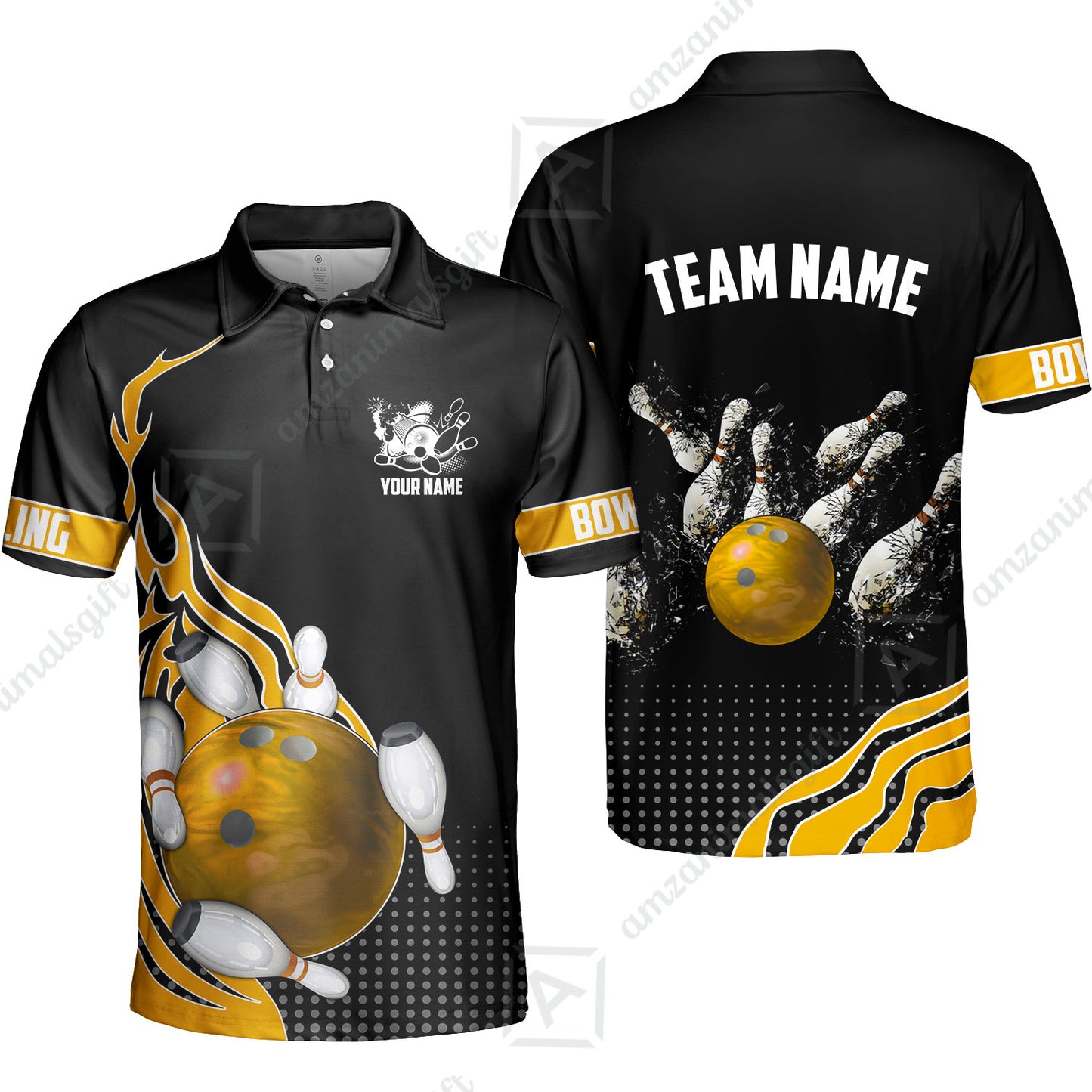 Customized Bowling Unisex Polo Shirt, Bowling And Breaking Pins Multicolor Option Customized Name And Team Name Polo Jerseys Shirts