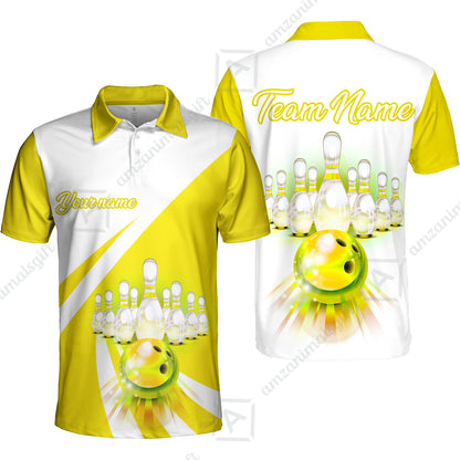 Bowling Customized Jersey White Yellow Shirt Rolling Bowling Tenpin Quarter Zip Shirt, Outfit For Bowlers, Bowling Team