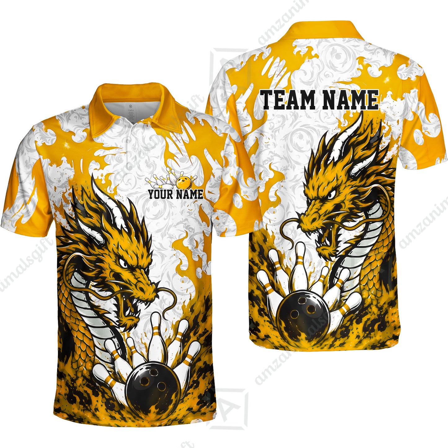 Custom Bowling Jersey Polo Shirt, Fierce Crimson Fire Dragon Strike, Custom Bowling Jersey Team Shirt For Players With Name and Team Name