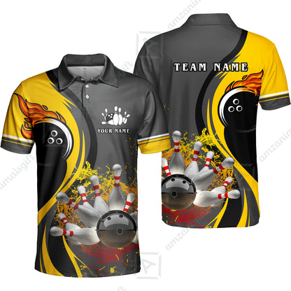 Customized Bowling Unisex Polo Shirt, Bowling And Pins Water Flow Multicolor Option Customized Name And Team Name For Bowling Team Polo Jerseys Shirts