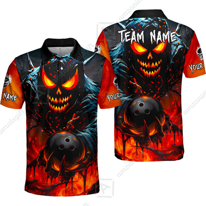 Custom Bowling Jersey Polo Shirt, Hellfire Strike, Custom Bowling Jersey Team Shirt For Players With Name & Team Name