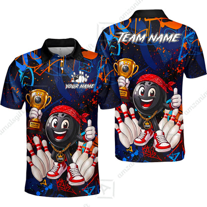 Custom Bowling Jersey Polo Shirt, Graffiti Champion, Custom Bowling Jersey Team Shirt For Players With Name & Team Name
