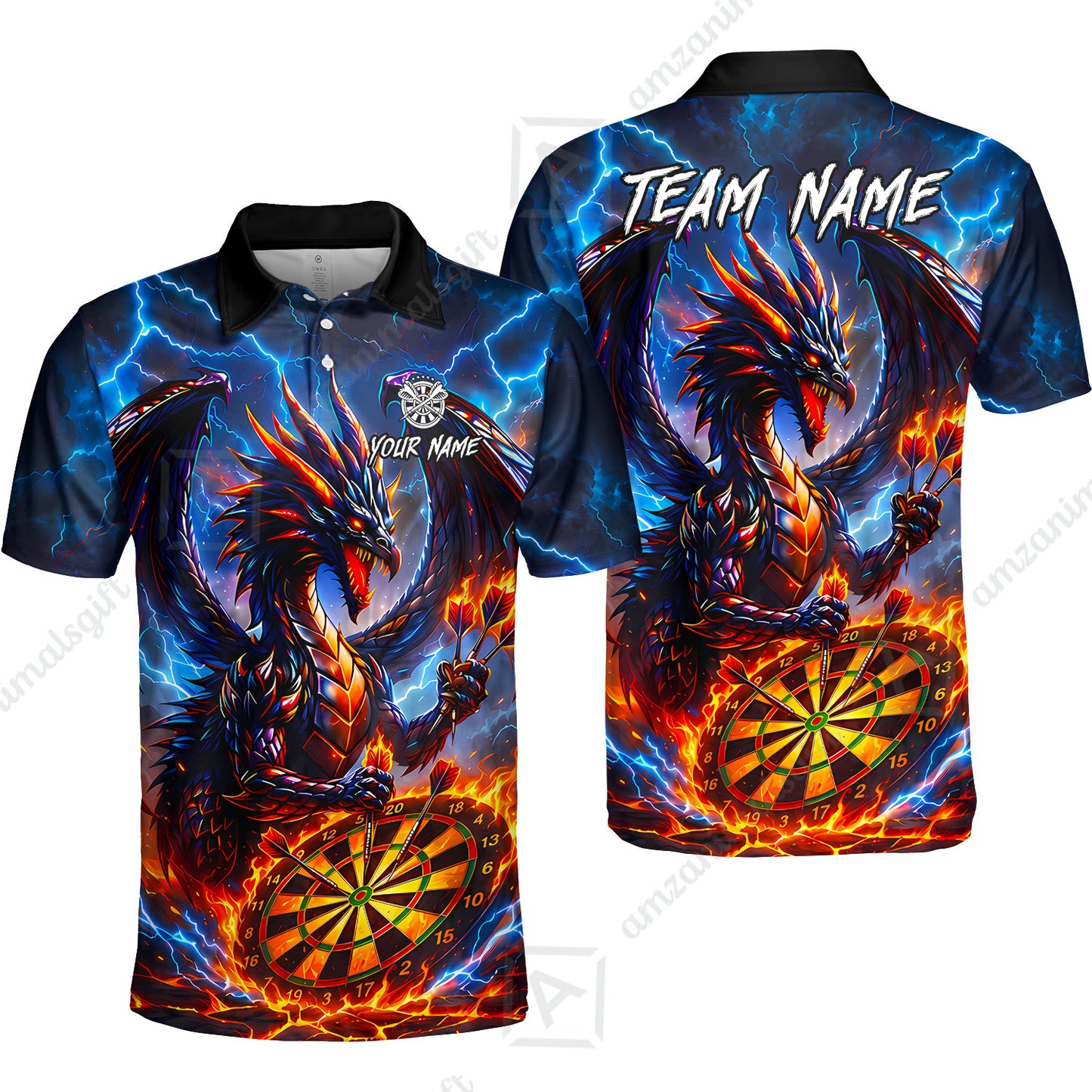 Custom Darts Jersey Polo Shirt, Dragon Fire Darts, Custom Dart Jersey Team Shirt For Players With Name & Team Name