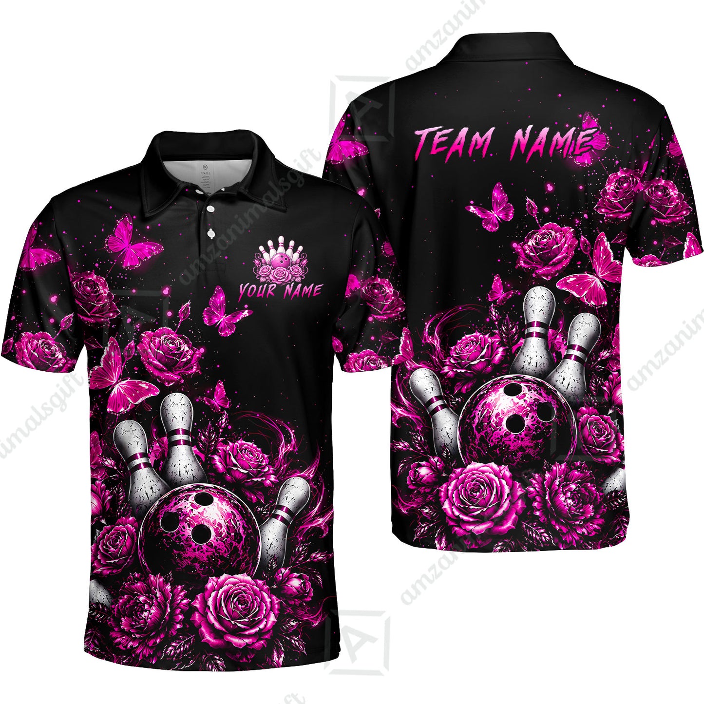 Custom Bowling Jersey Polo Shirt, Gothic Rose Bowling, Custom Bowling Jersey Team Shirt For Players With Name & Team Name