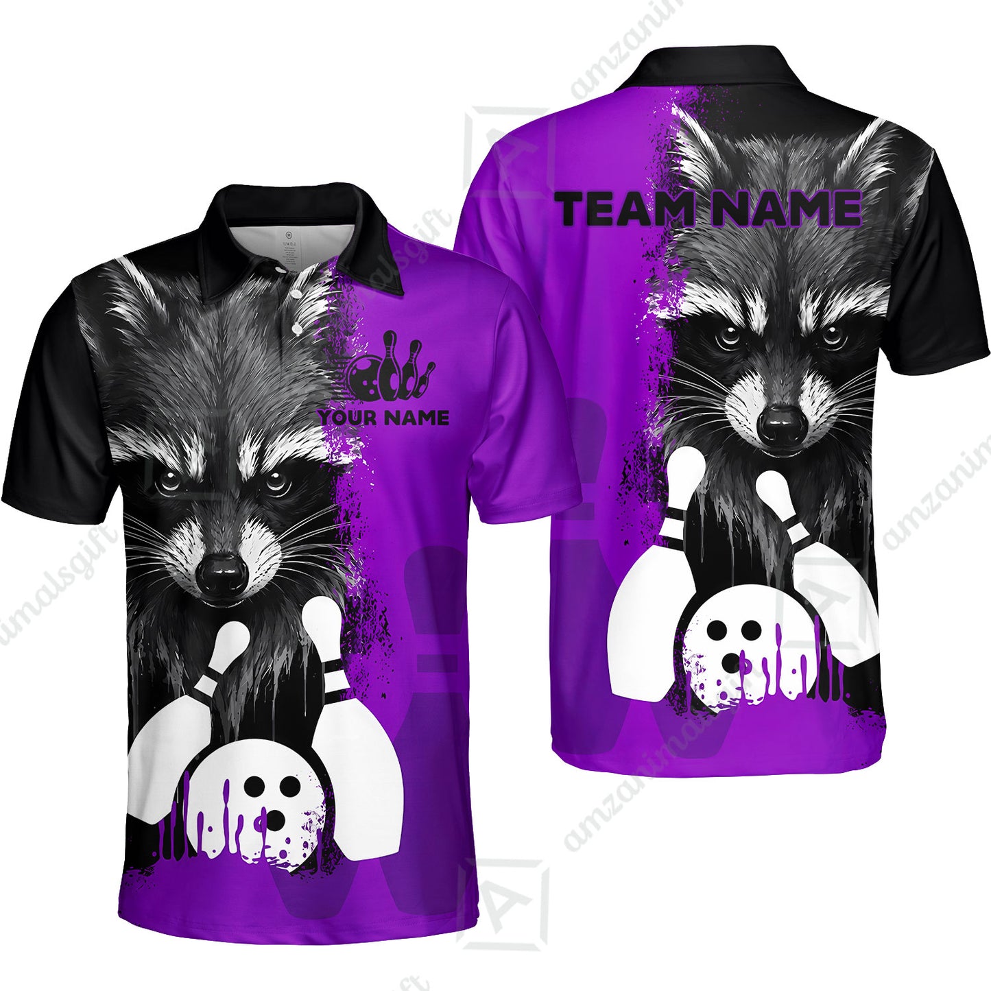 Custom Bowling Jersey Polo Shirt, Raccoon Bowling, Custom Bowling Jersey Team Shirt For Players With Name & Team Name