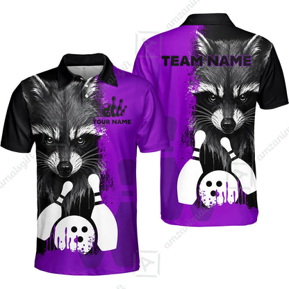 Custom Bowling Jersey Polo Shirt, Raccoon Bowling, Custom Bowling Jersey Team Shirt For Players With Name & Team Name