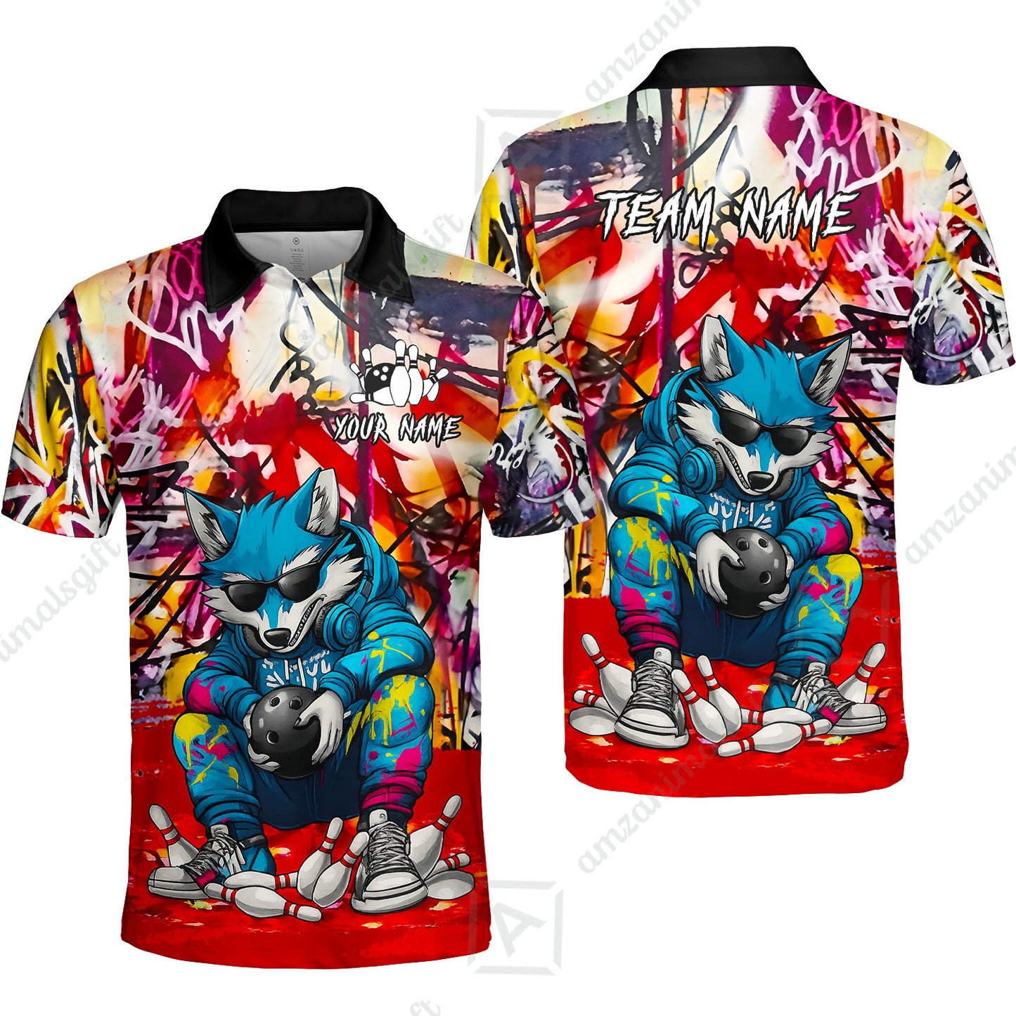 Custom Streetwear Wolf Bowling Jersey Polo Shirt, Custom Streetwear Wolf Bowling Jersey Team Shirt For Players With Name & Team Name